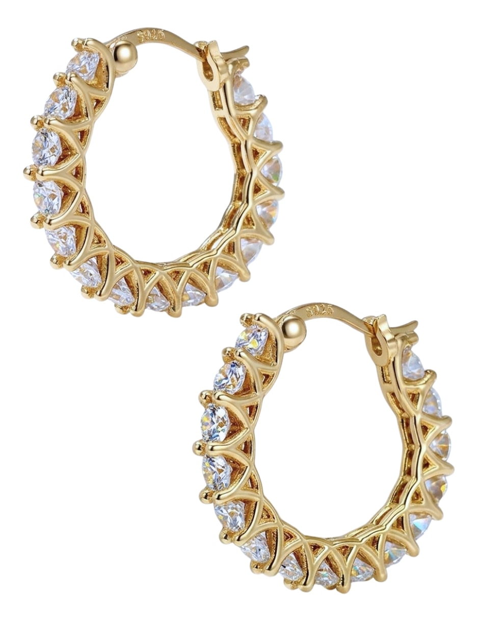 Aros de plata p 925 y 14 k con acabado baño de oro circonita