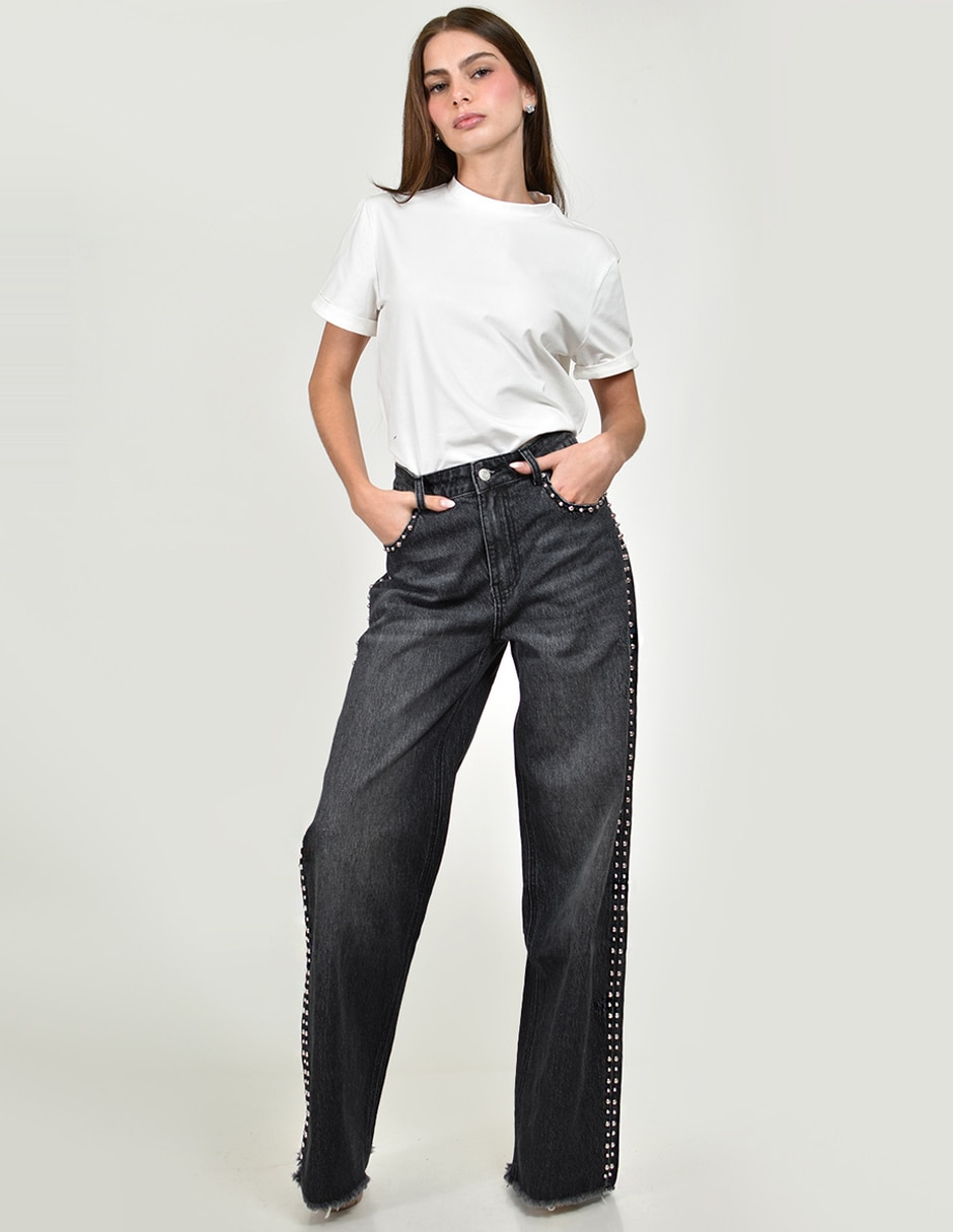 Jeans wide leg j-ch-zh-0210-negro-tr para mujer 6