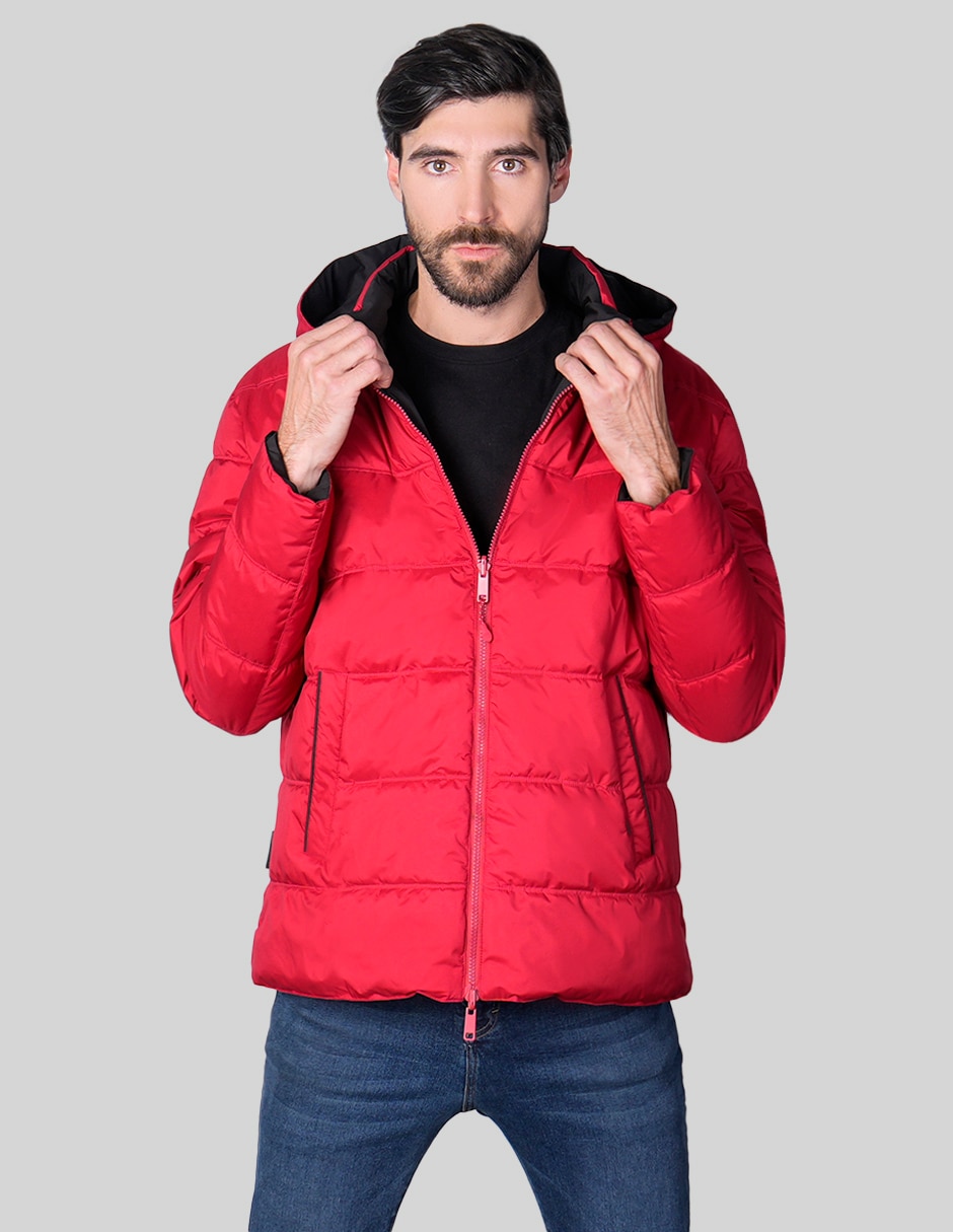 Chamarra rompevientos reversible con capucha y bolsa para hombre 1