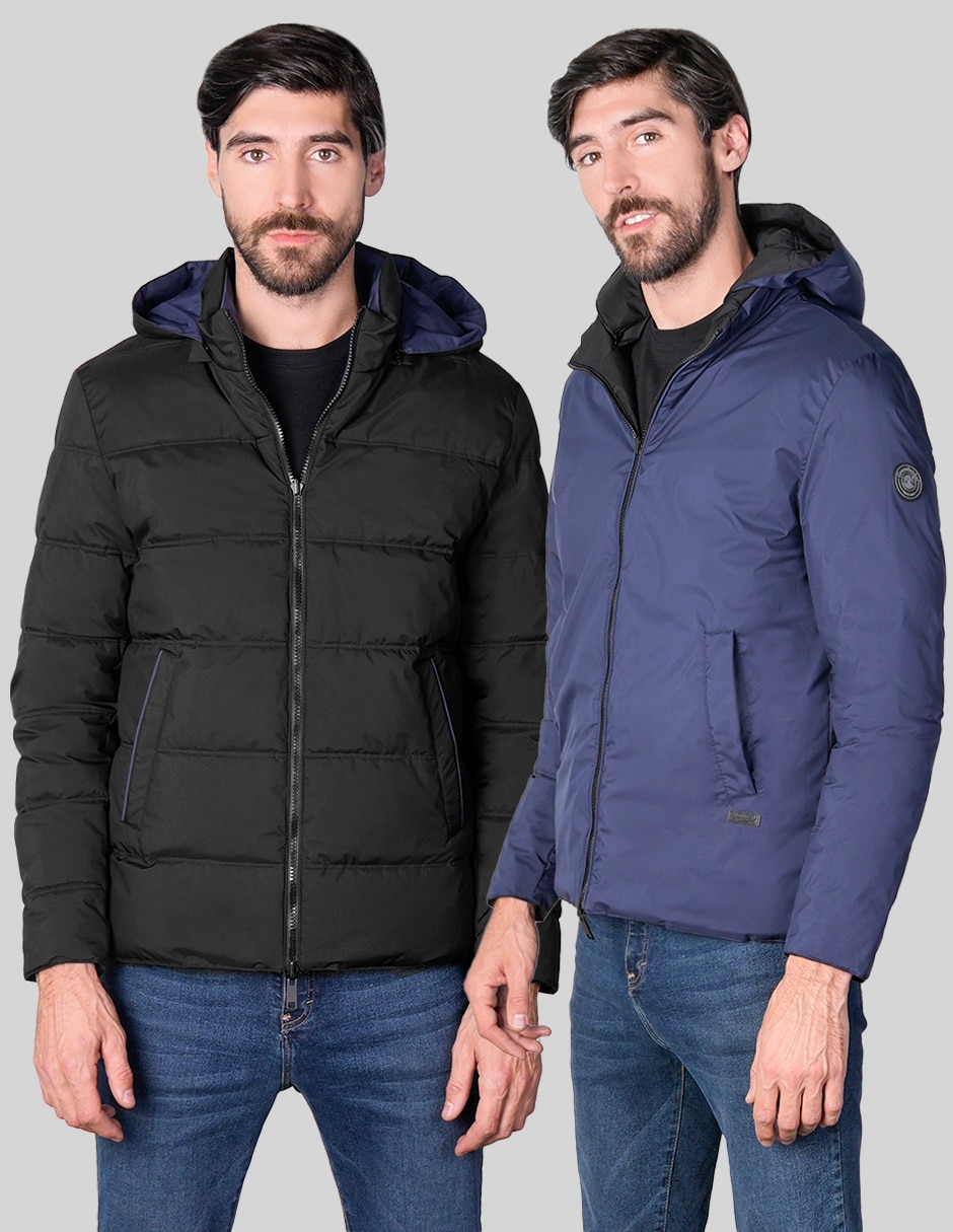 Chamarra rompevientos REVERSIBLE capucha y bolsa para hombre 6