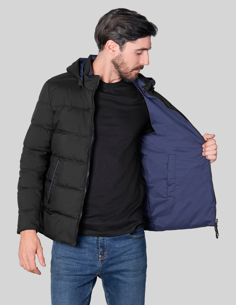 Chamarra rompevientos REVERSIBLE capucha y bolsa para hombre 3