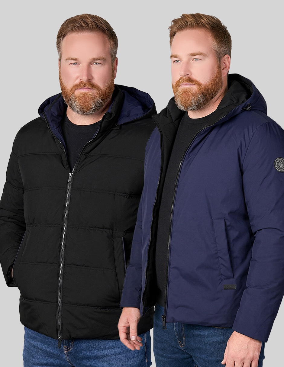 Chamarra rompevientos REVERSIBLE PLUS SIZE capucha y bolsa para hombre 5
