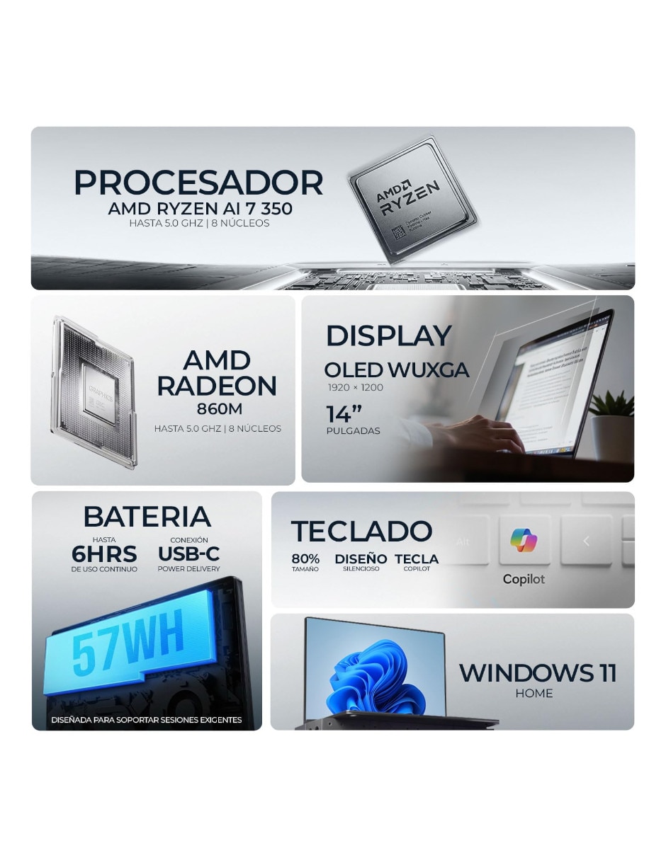 Laptop 2 en 1 touch 14 pulgadas WUXGA AMD Ryzen 7 AMD Radeon Graphics 16 GB RAM 512 GB SSD 8