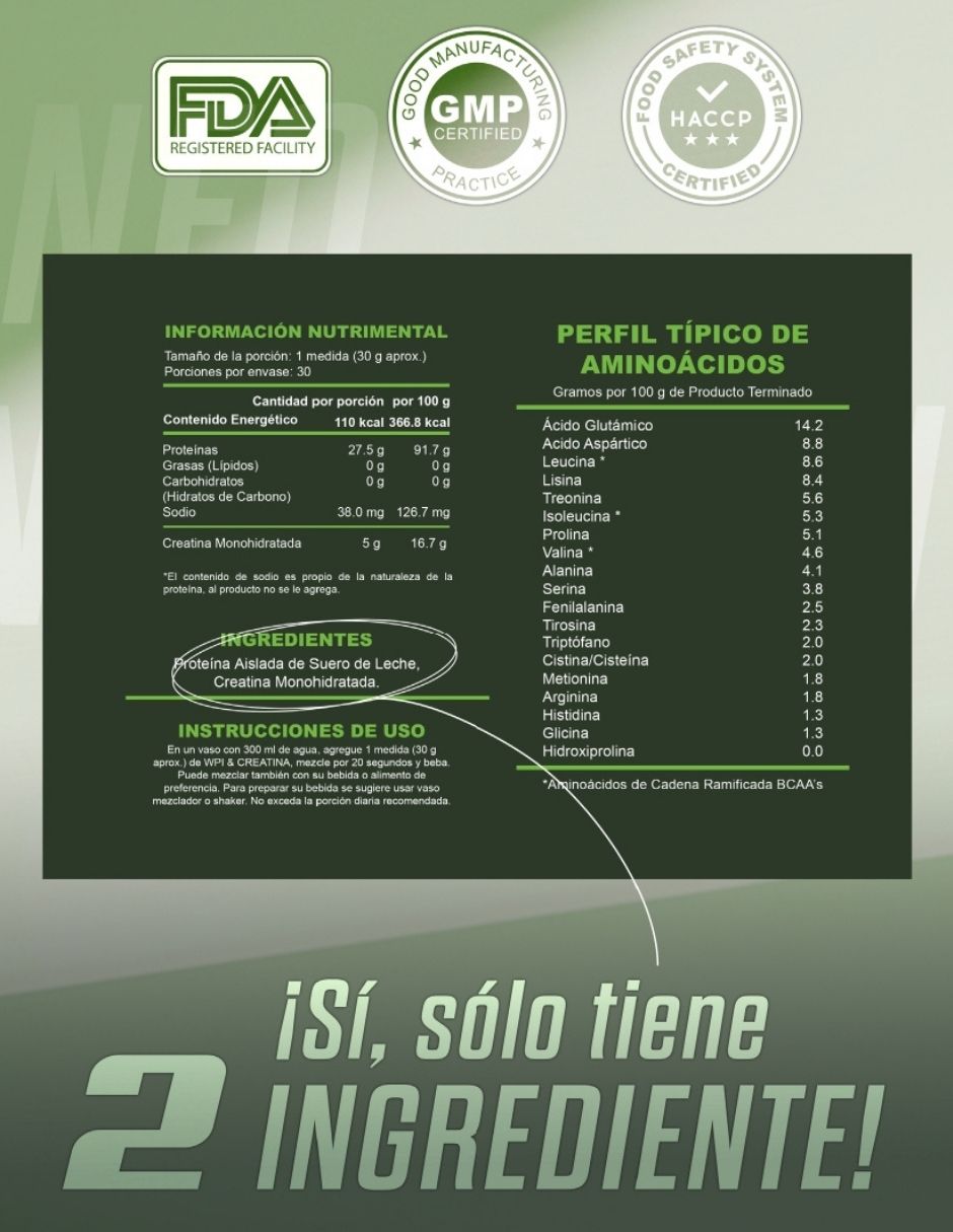 WPI Pureza y Creatina con proteína de suero de leche aislado 5