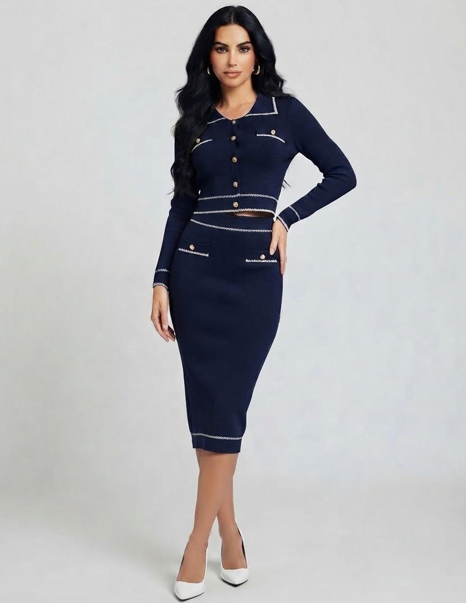 Conjunto business casual tejido de algodón para mujer Conjunto business casual tejido de algodón para mujer