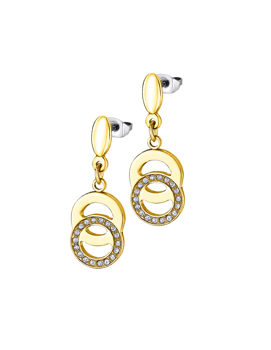Aretes largos bliss de acero inoxidable con acabado brillante zirconia cúbica