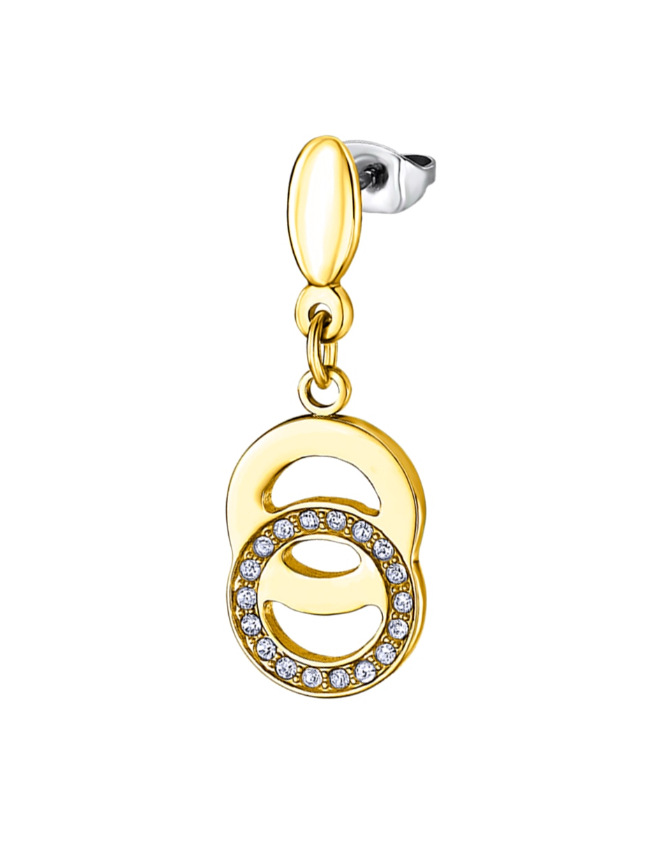 Aretes largos bliss de acero inoxidable con acabado brillante zirconia cúbica