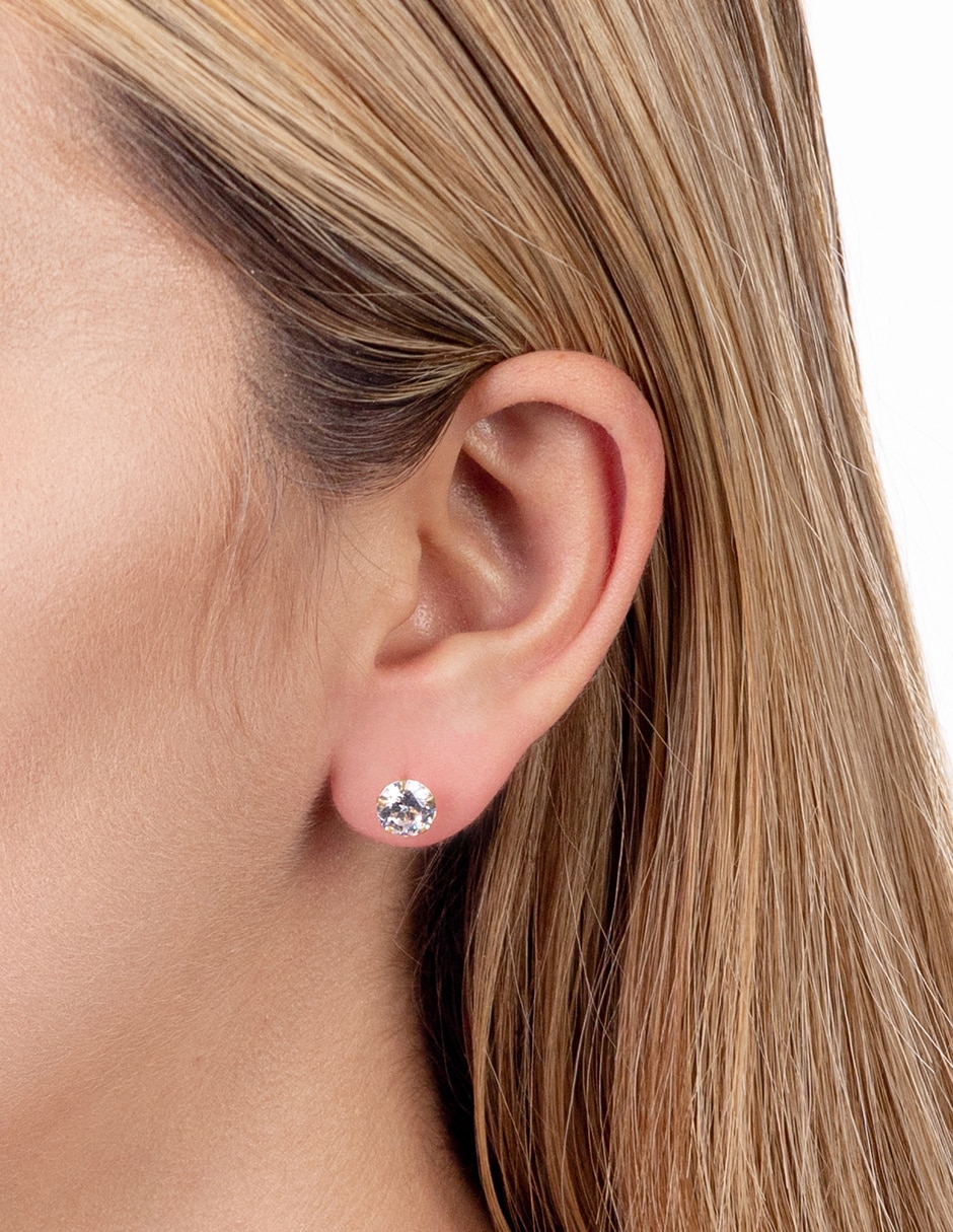 Broqueles de oro 14 k con acabado brillante zirconia 4