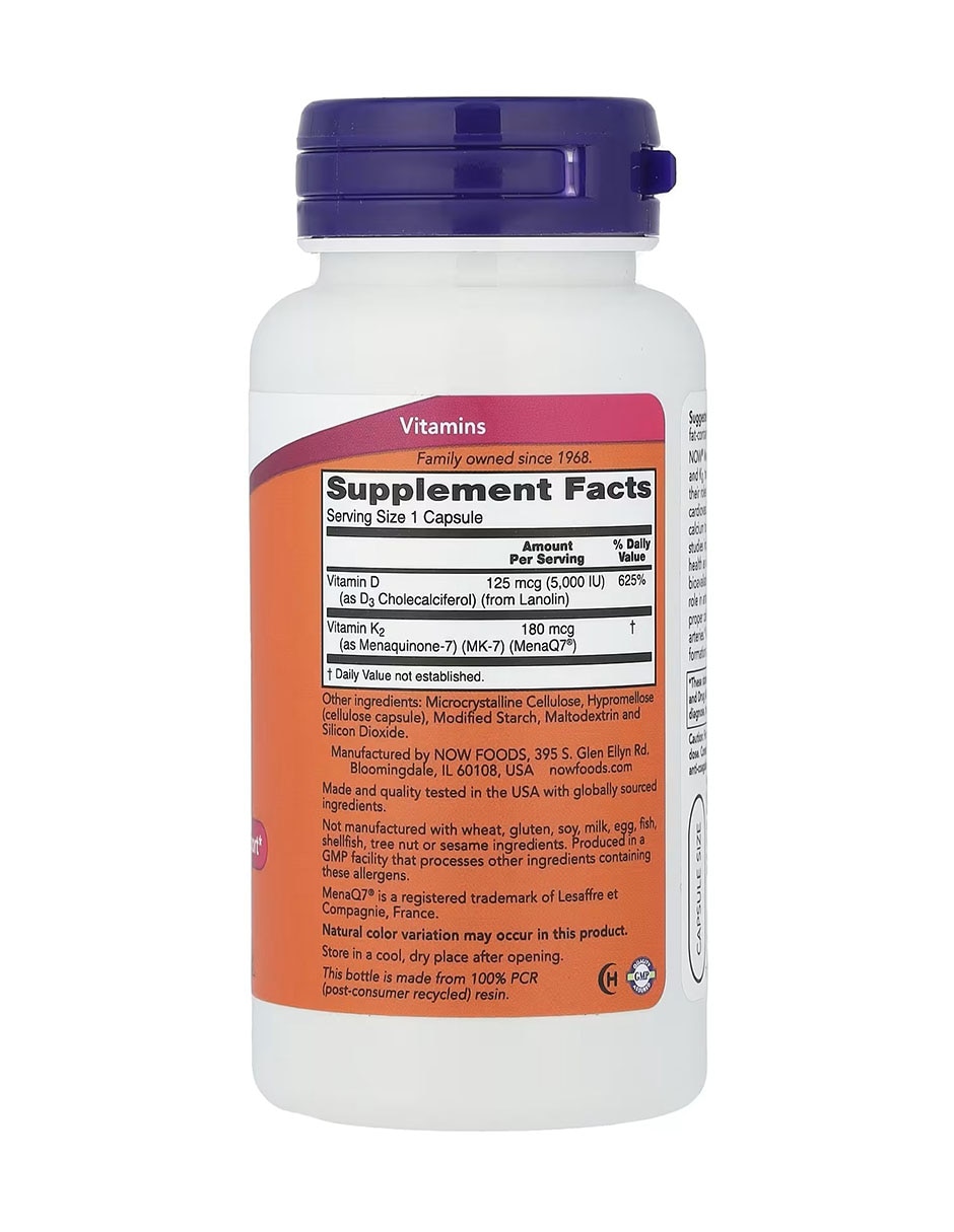 Mega vitamina D3 y MK-7 de 120 cápsulas