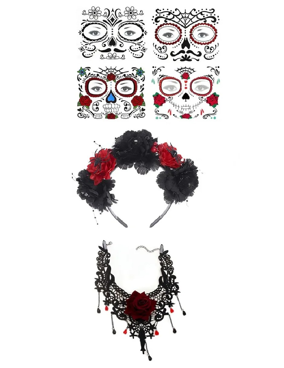 Set de accesorios para disfraz de catrina Set de accesorios para disfraz de catrina