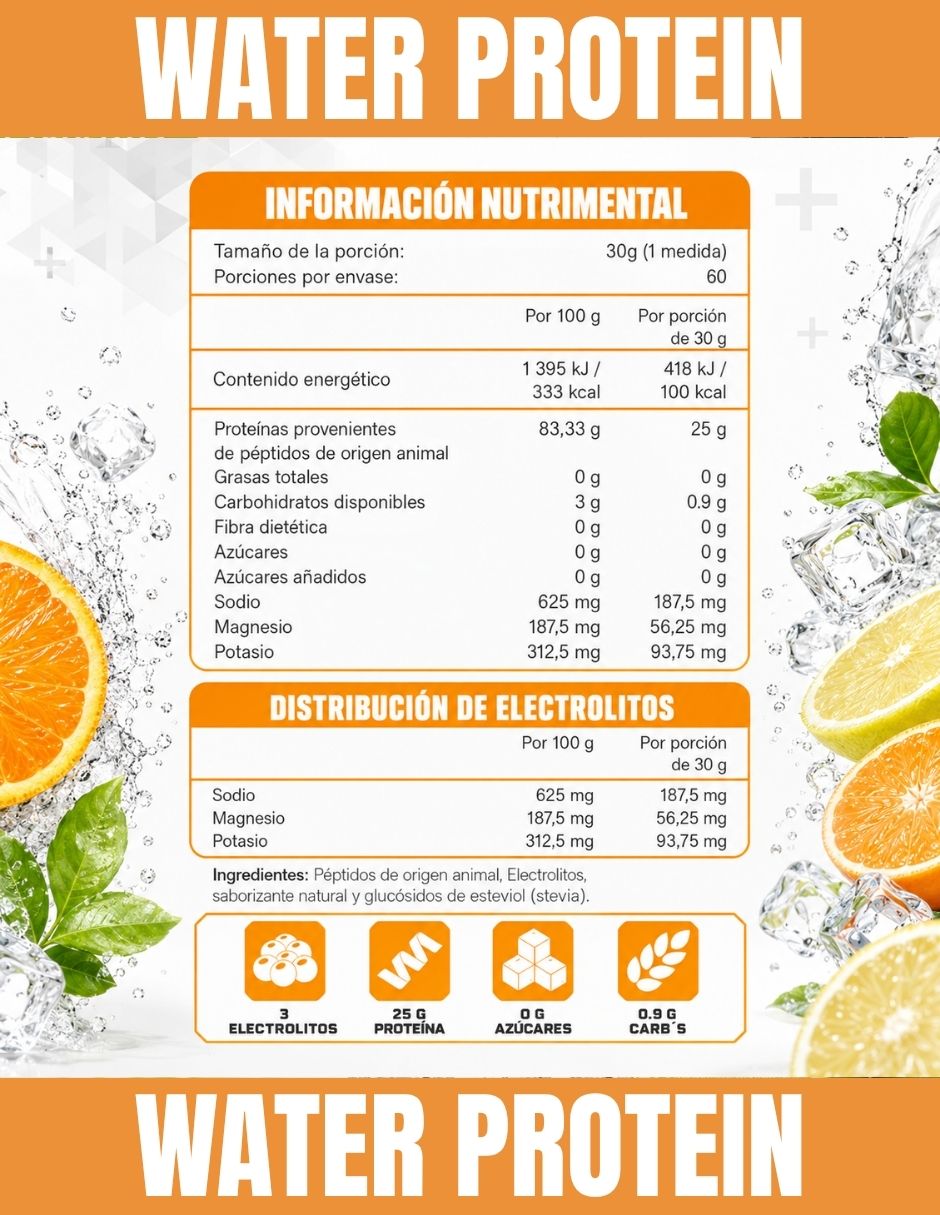 Water protein + creatina con colágeno y cretina monohidratada sabor naranja 2