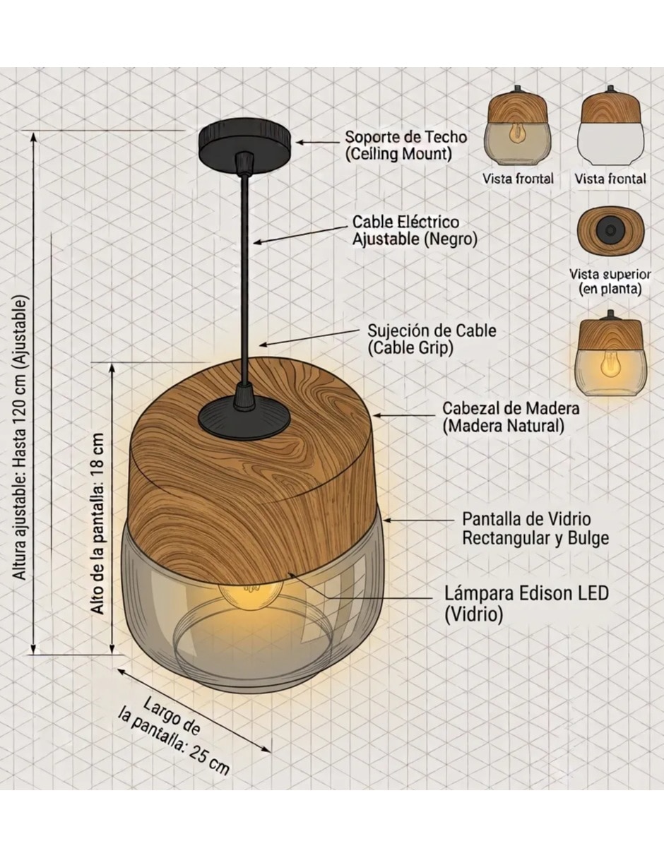 Lámpara colgante Incandescente y LED Esfera 8