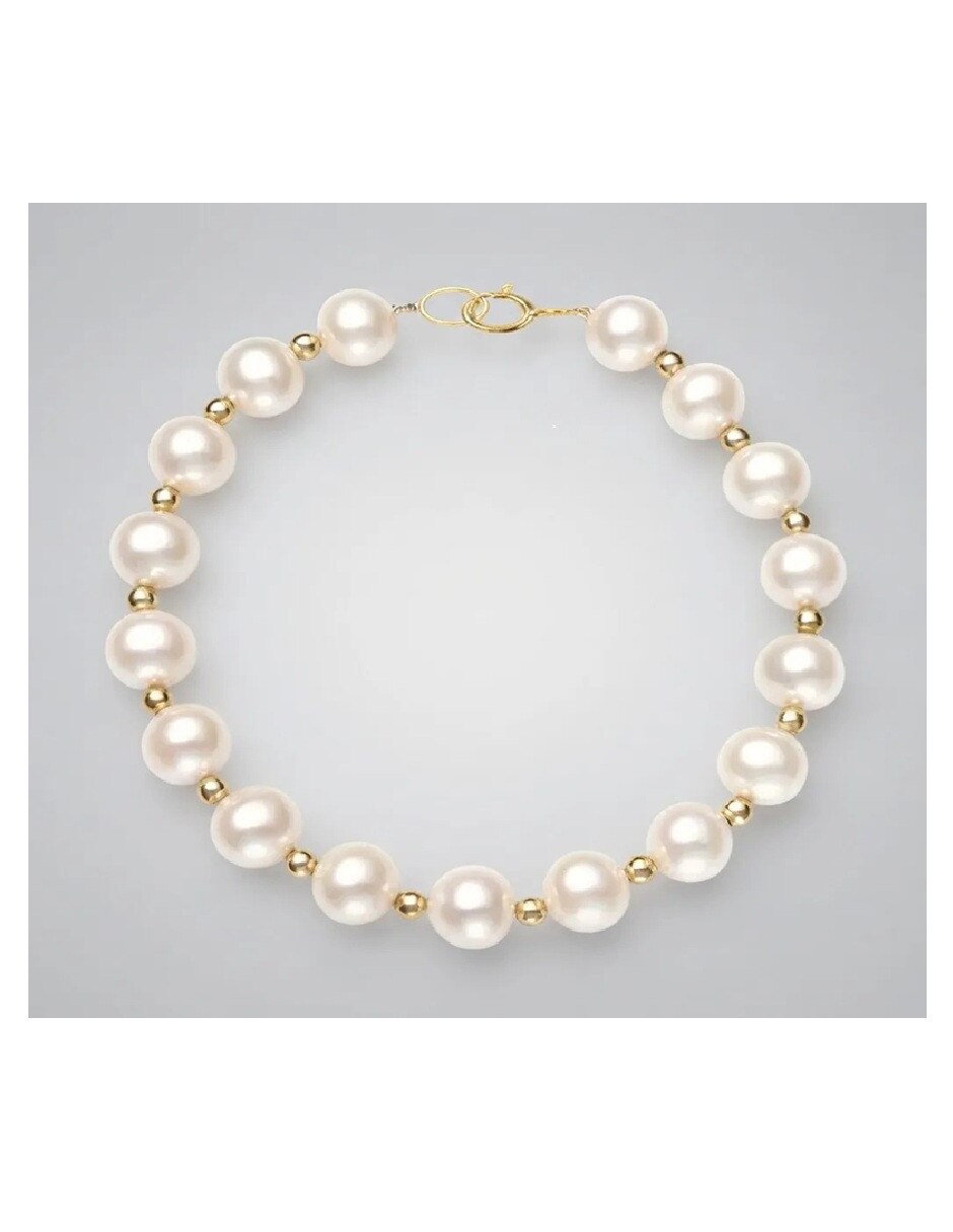 Pulsera de oro amarillo con perla cultivada 14 k clásica 5