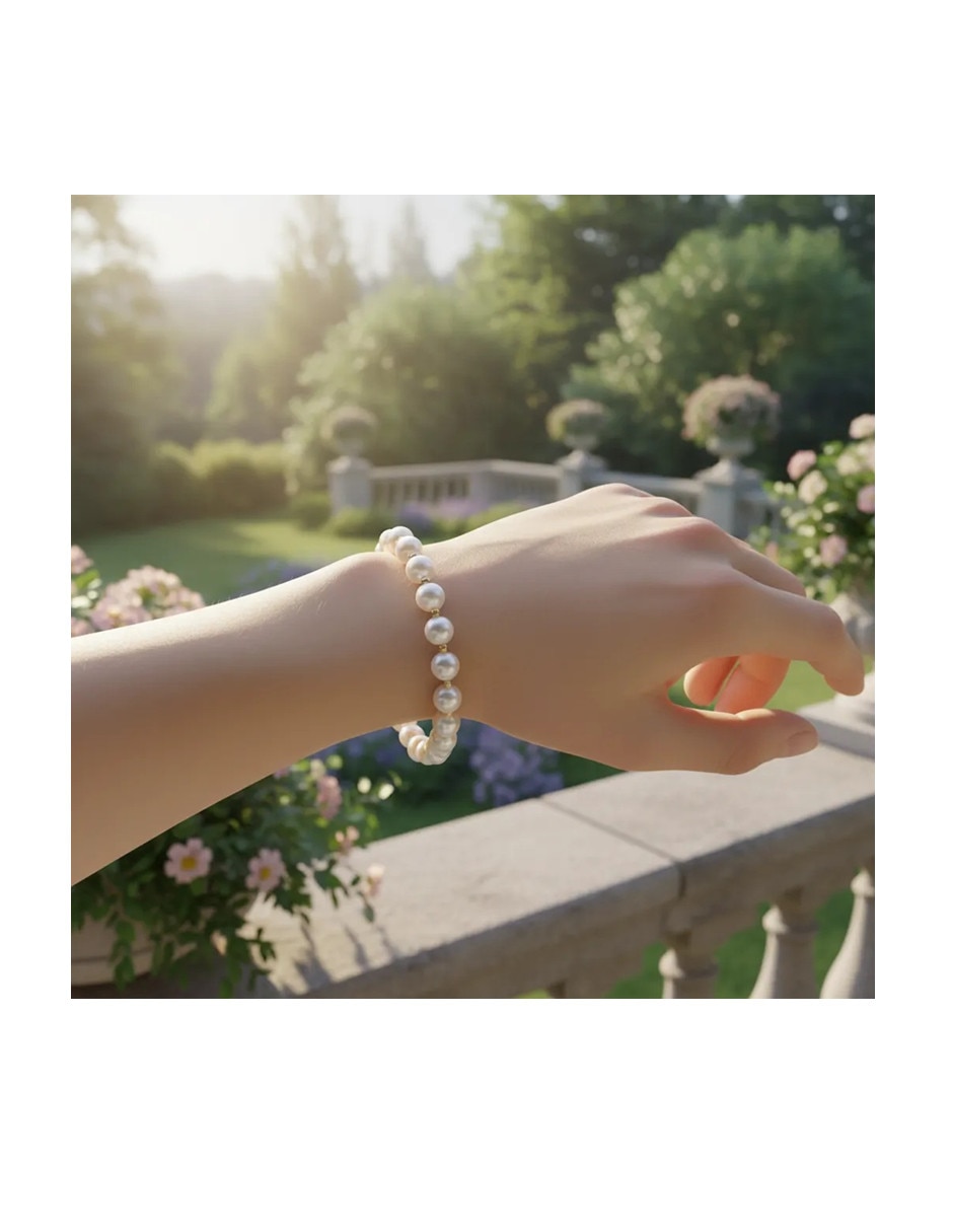 Pulsera de oro amarillo con perla cultivada 14 k clásica