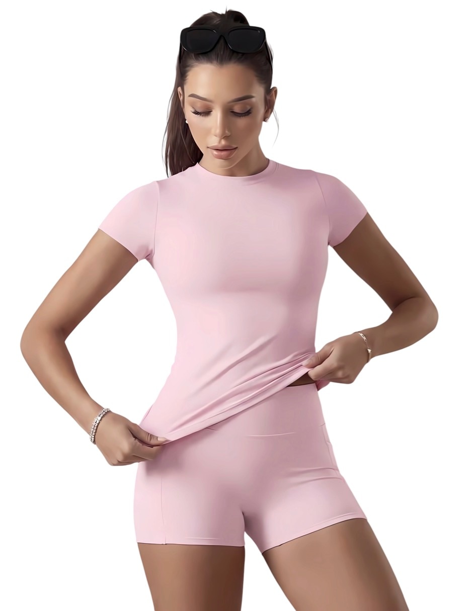 Conjunto deportivo ajustado con elástico para mujer