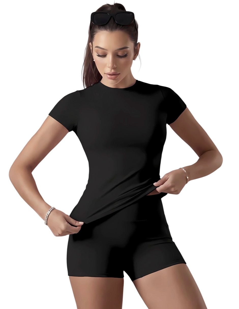 Conjunto deportivo ajustado con elástico para mujer
