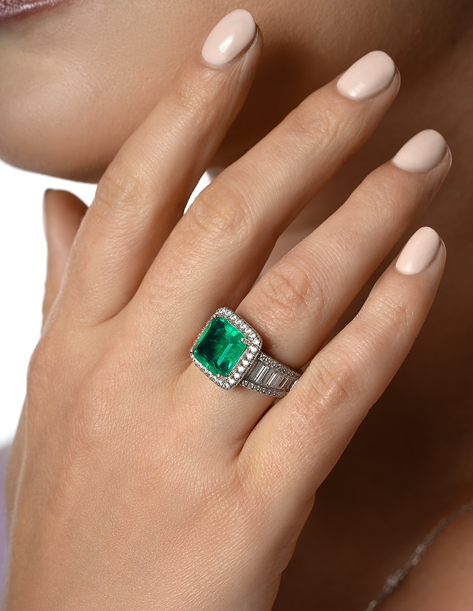 Anillo P 925 de plata esmeralda brillante 4