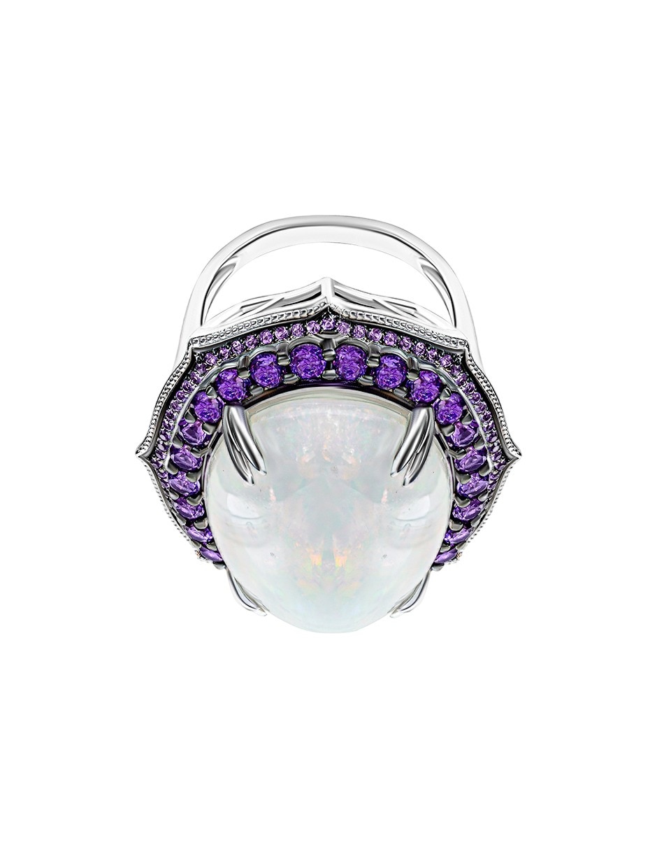 Anillo 14 k de oro blanco ópalo brillante