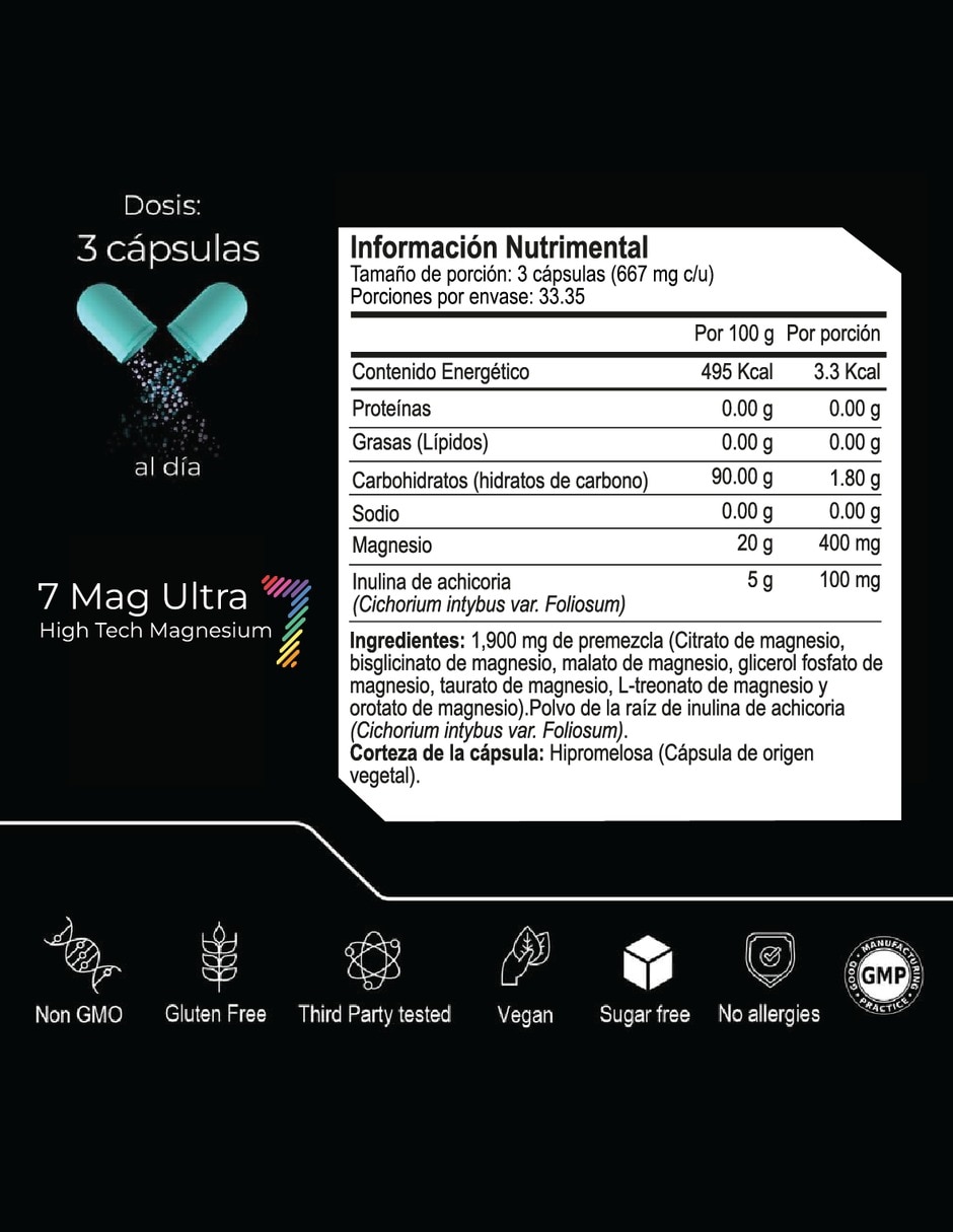 Seven Mag Ultra: Magnesio Complex 7 en 1 100 Cápsulas - Cognición y Descanso 2