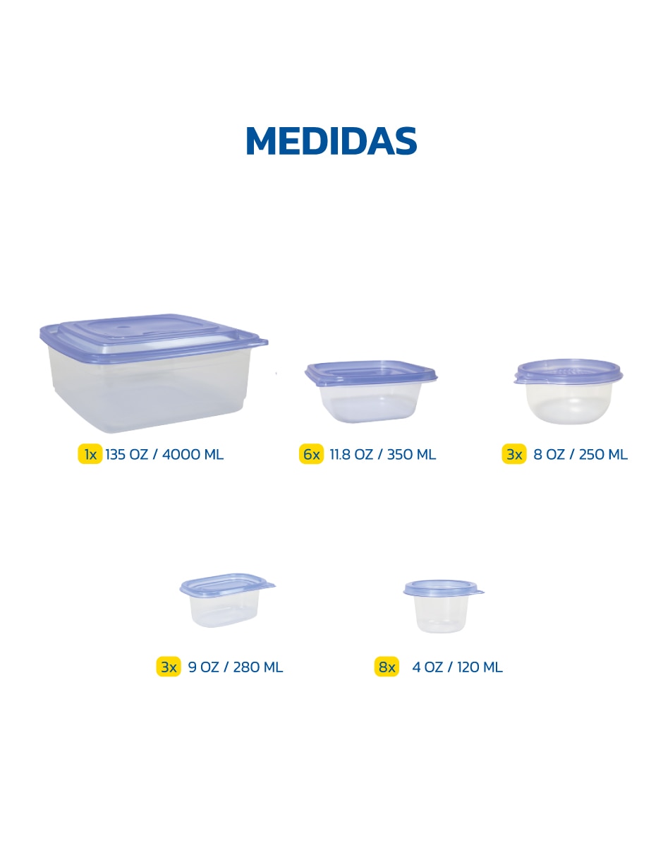 Kit de contenedores tuppers de plástico 2s 6