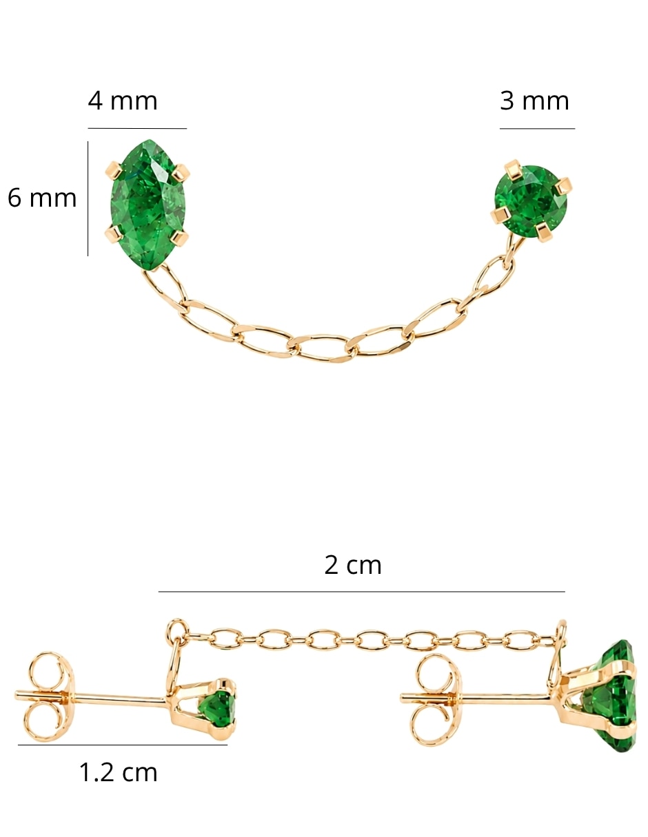 Piercing de oro 10 k con acabado brillante esmeralda