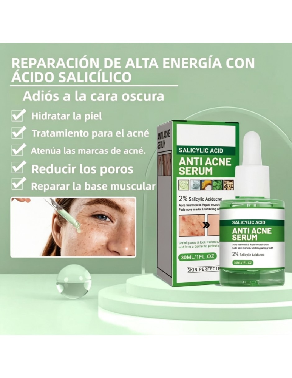 Sérum antiacné facial con 2% acido salicílico de piel todo tipo de piel 2