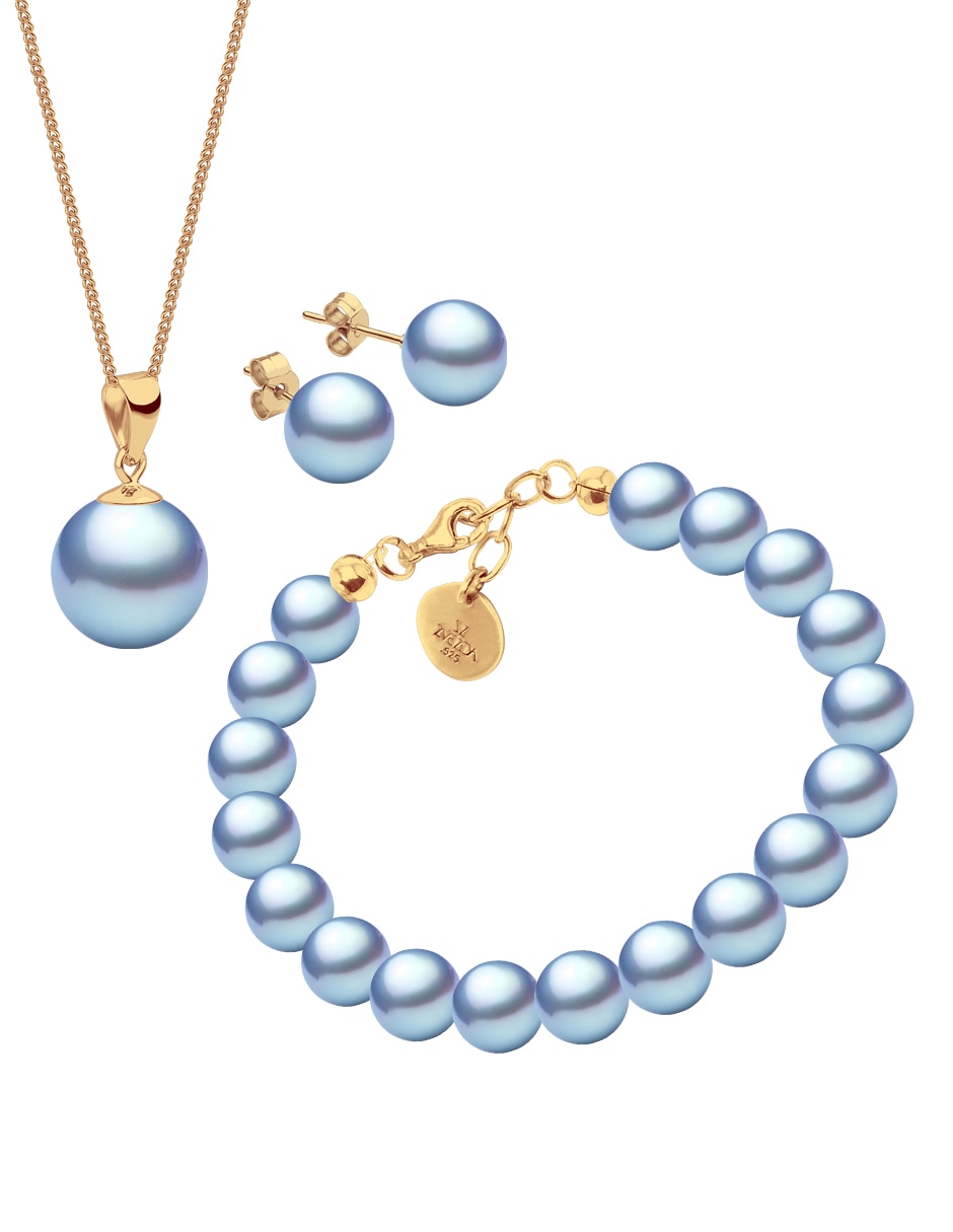 Aretes collar y pulsera Éclair de 18 k perla de cristal