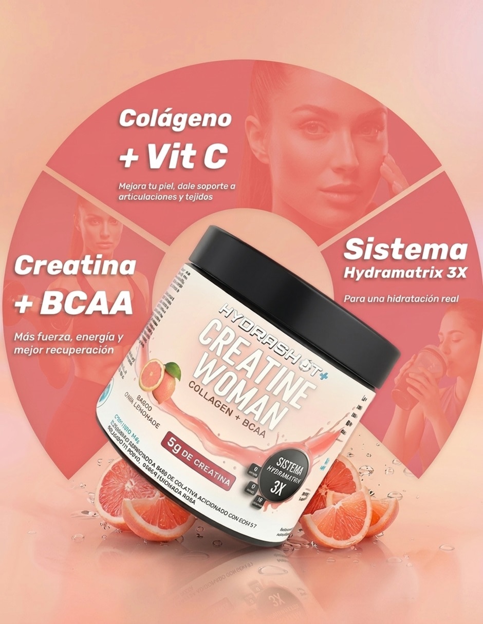 Creatina 5g + Bcaa+colgeno Hydrashot sabor limonada rosa de 300g