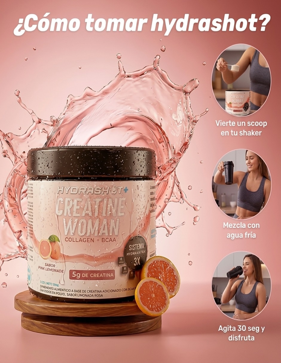 Creatina 5g + Bcaa+colgeno Hydrashot sabor limonada rosa de 300g
