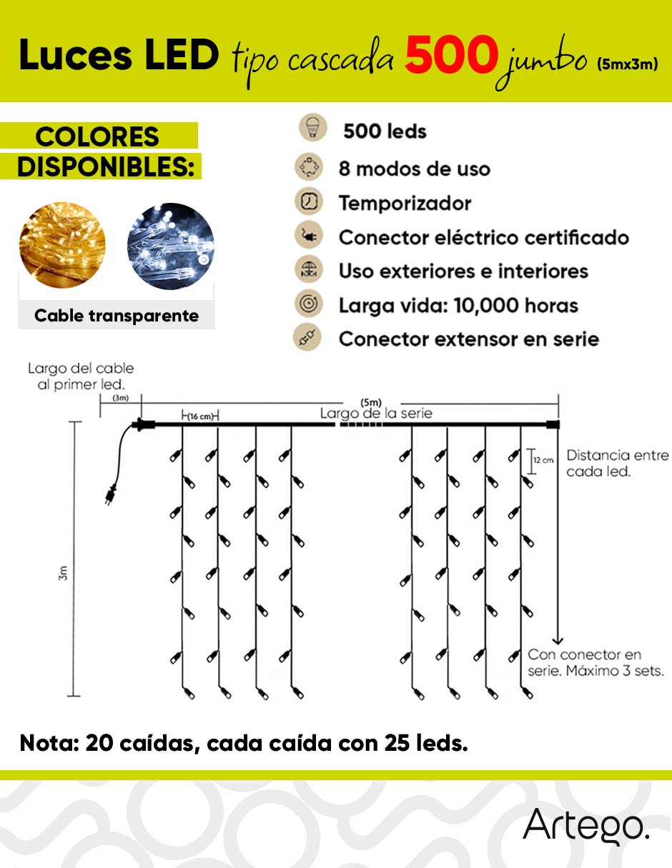 Serie luces led cable transparente quebec navidad quebec con 500 focos 5