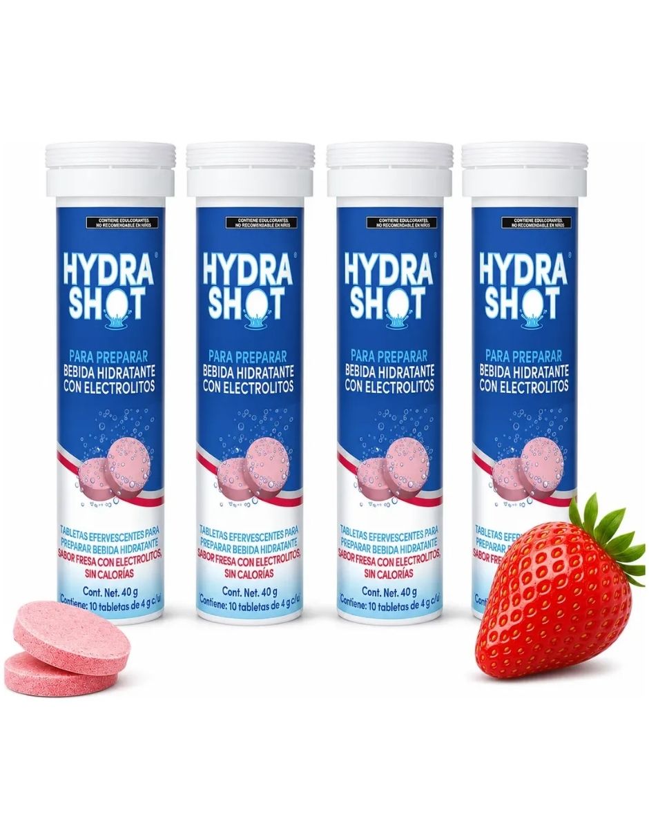 4 PACK - Hydrashot tabletas con DHM 1000 y electrolitos sabor fresa de 40 gr