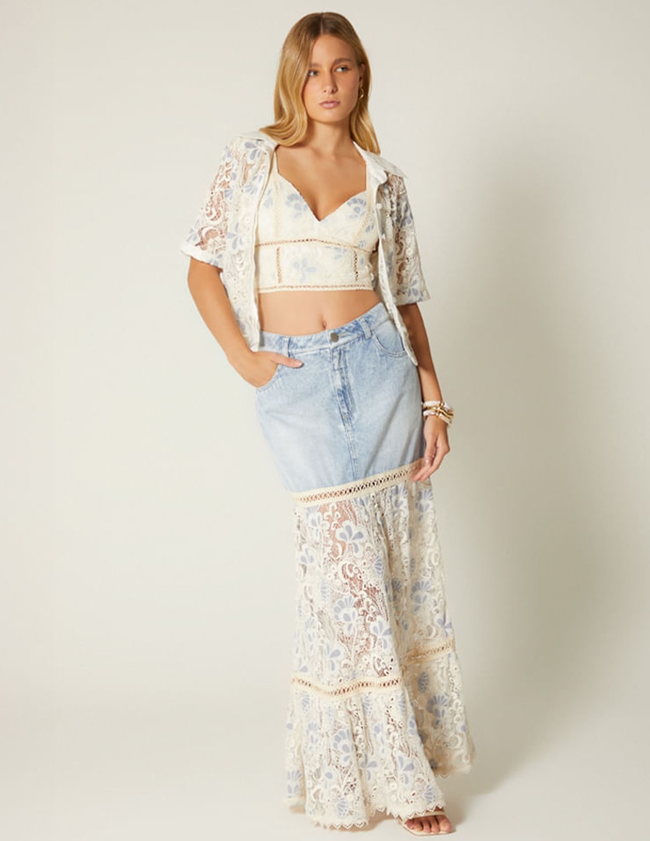Blusa camisera artesanía romántica manga Corta para mujer 5