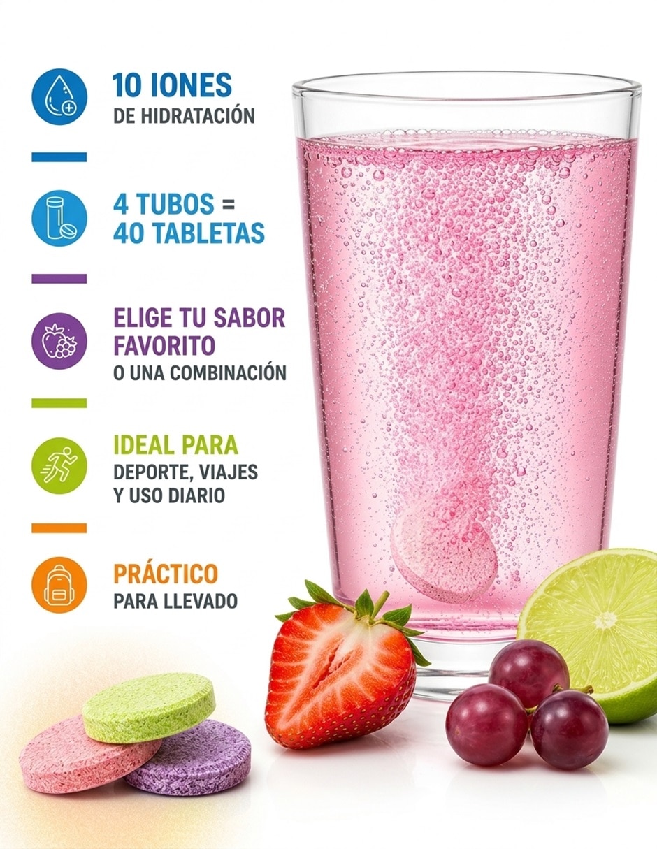 4 PACK - Hydrashot Tabletas Efervescentes Electrolitos Lima Limón (2) + Fresa (2) con DHM 1000 y Electrolitos sabor fresa y lima de 40 gr