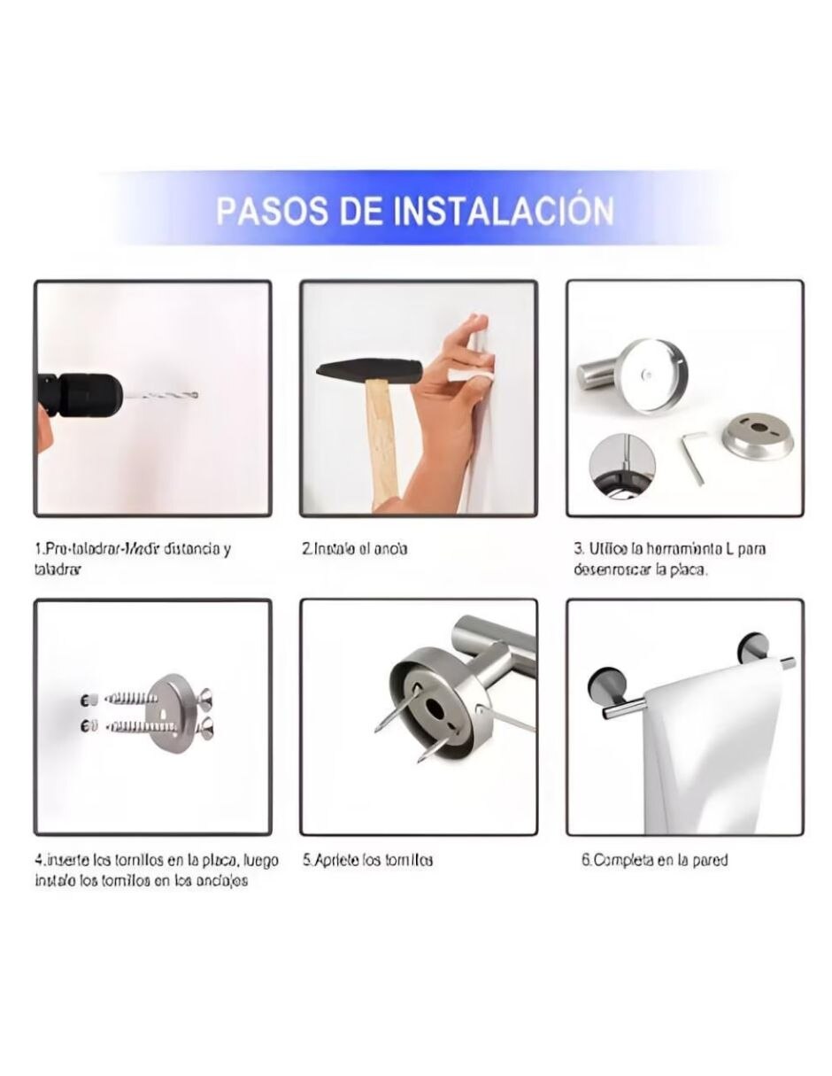 Juego de accesorios para baño de acero inoxidable 6 piezas
