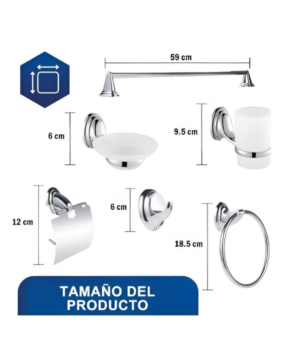Juego de accesorios para baño de acero inoxidable 6 piezas