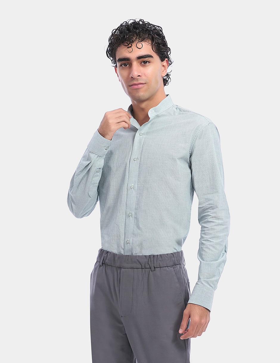 Camisa business casual manga larga para hombre 7