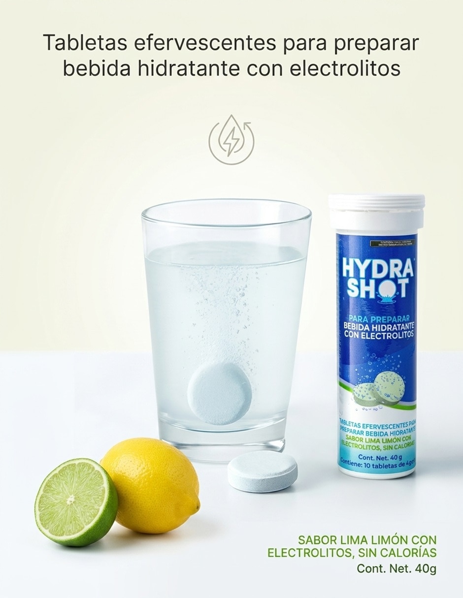 4 PACK - Hydrashot Tabletas Efervescentes ElectrolitosLima Limón (2) + Uva (2) con DHM 1000 y electrolitos sabor uva de 40 gr