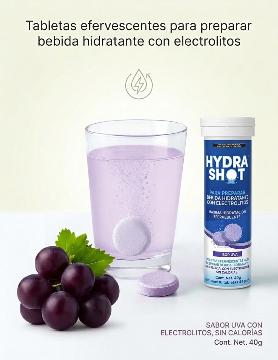 4 Pack - Hydrashot Tabletas Efervescente Electrolitos Fresa + Uva con DHM 1000 6