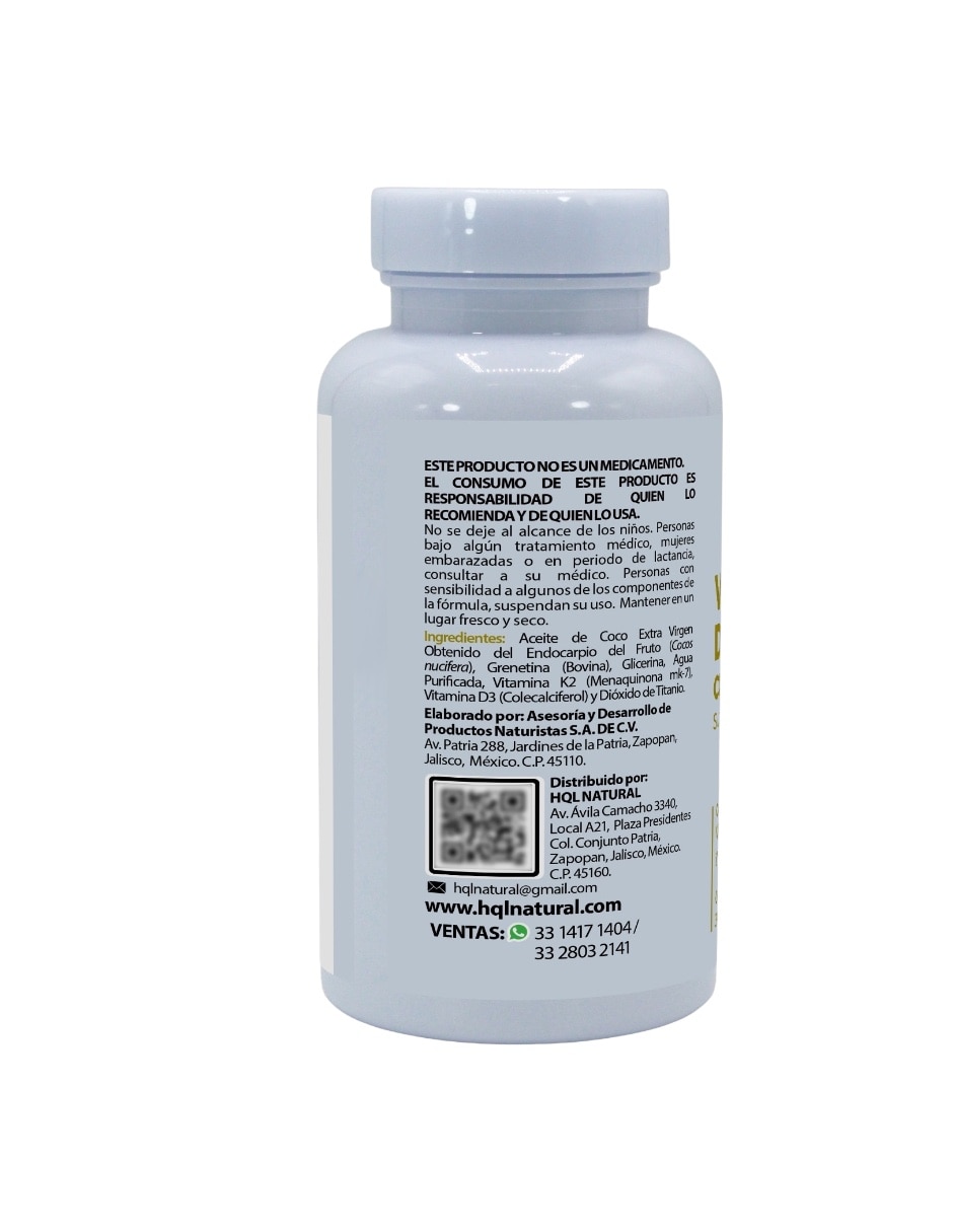 Vitamina D3 + K2 con aceite de coco 30 sofgel de 600 g