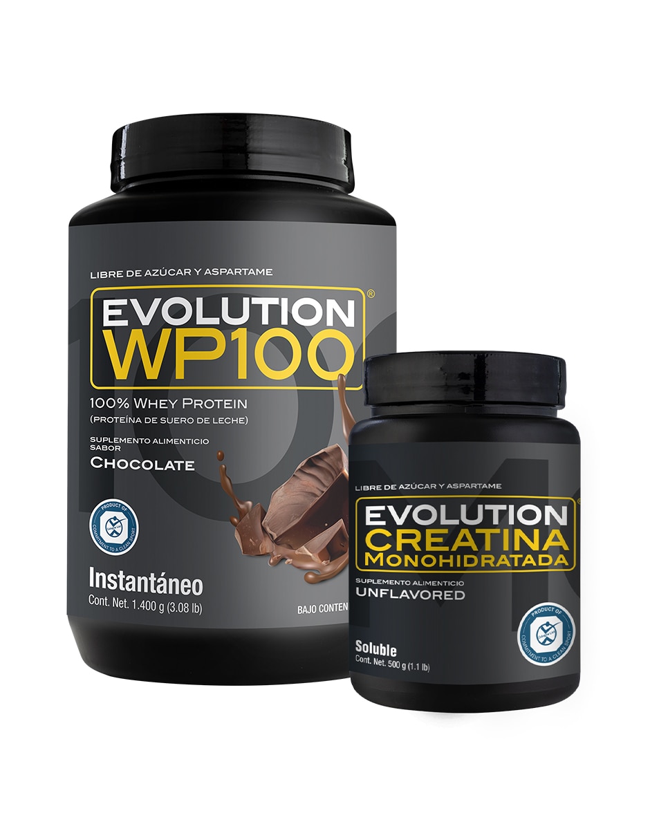 Combo Evolution Proteina Wp100 Chocolate + Creatina con proteína whey y creatina monohidratada sabor chocolate de 2 Kg