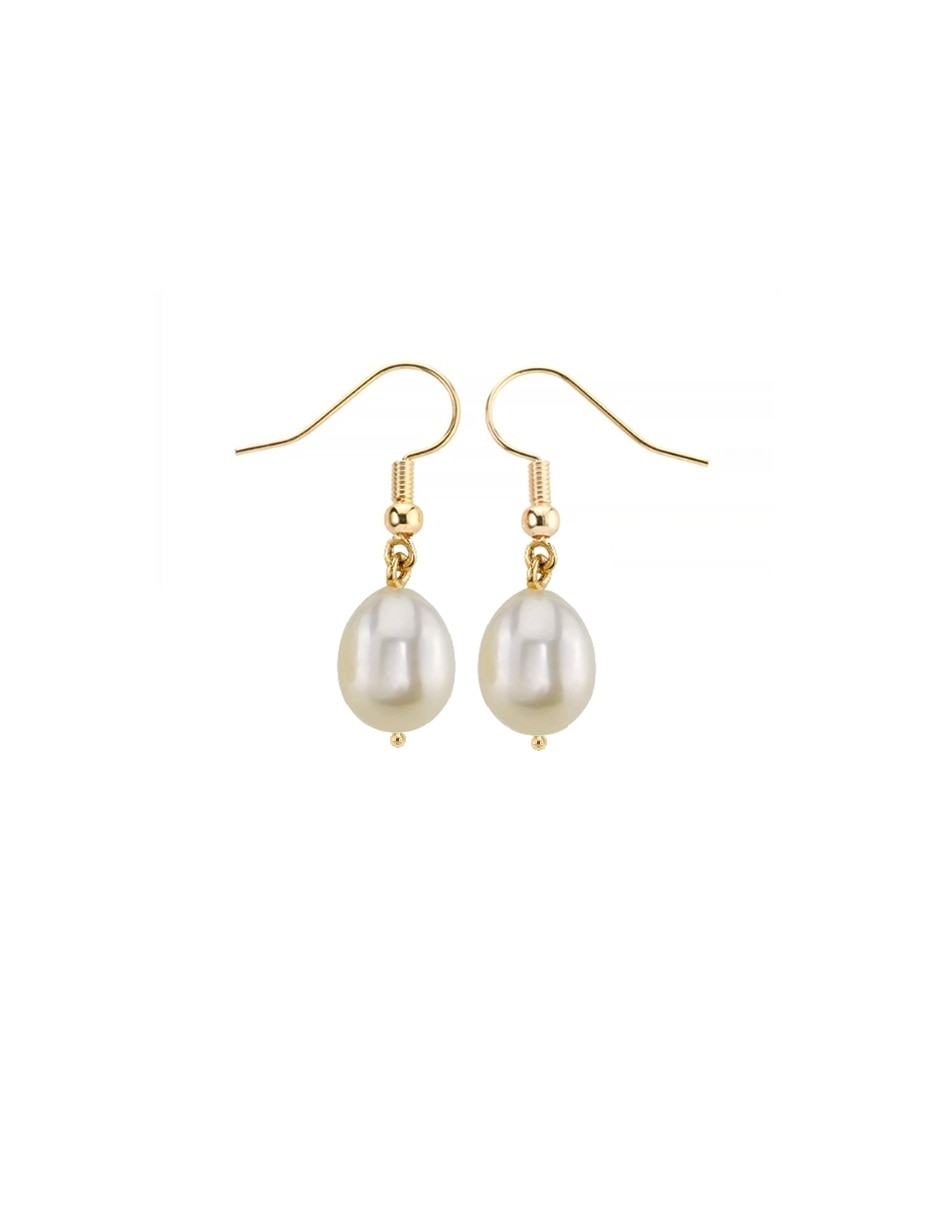 Aretes largos méxico clásico de oro amarillo 14 k con acabado pulido perla