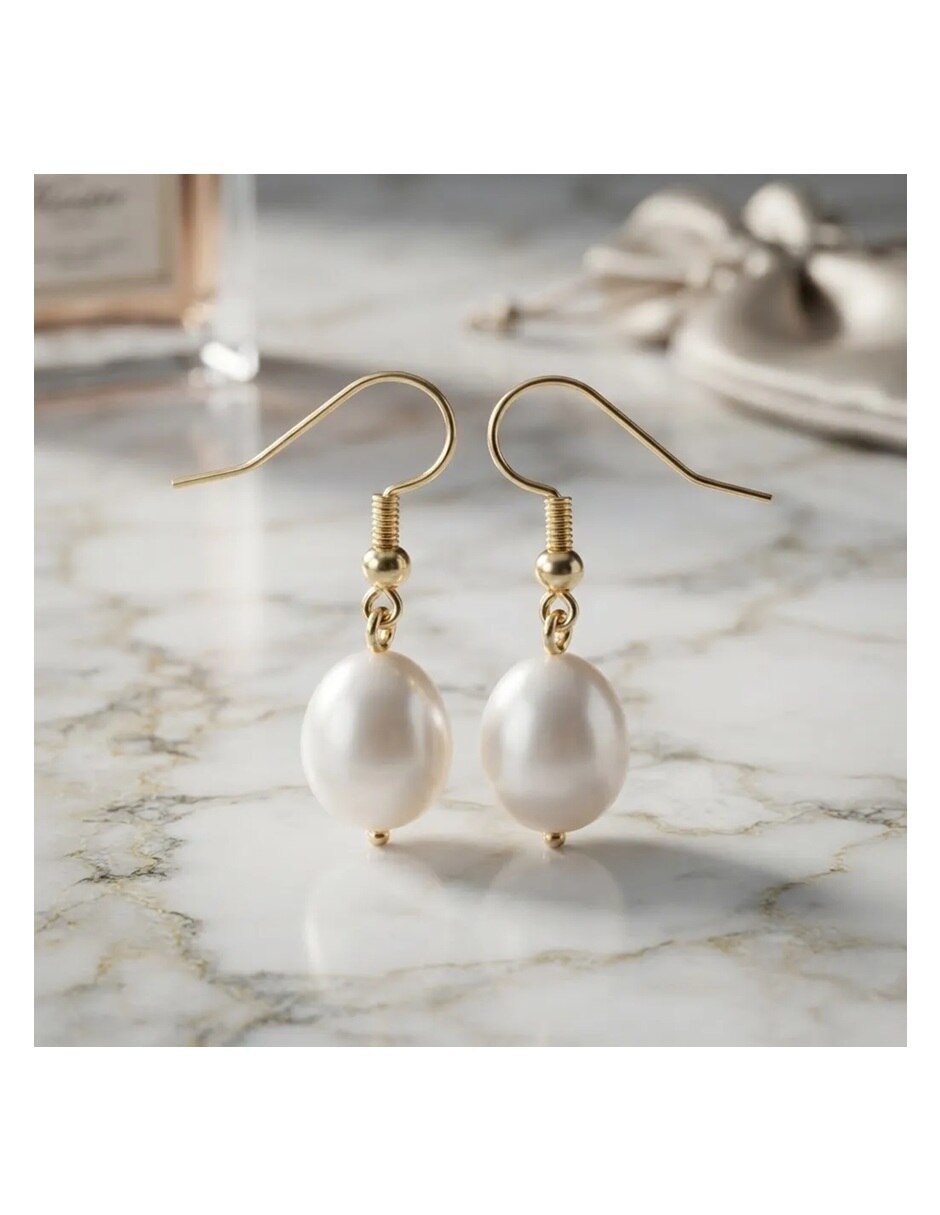 Aretes largos méxico clásico de oro amarillo 14 k con acabado pulido perla 6
