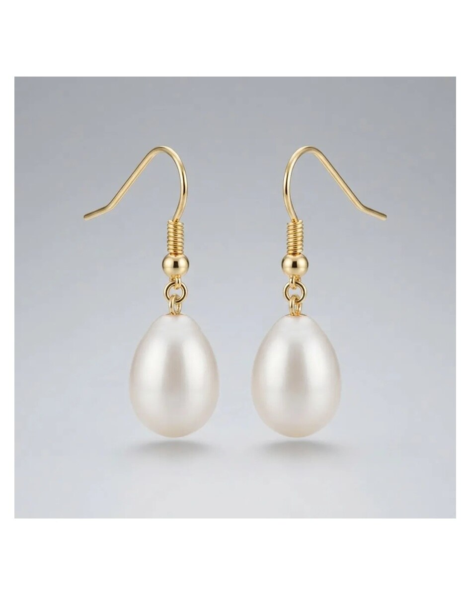 Aretes largos méxico clásico de oro amarillo 14 k con acabado pulido perla 5