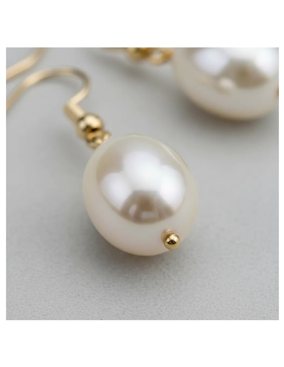 Aretes largos méxico clásico de oro amarillo 14 k con acabado pulido perla