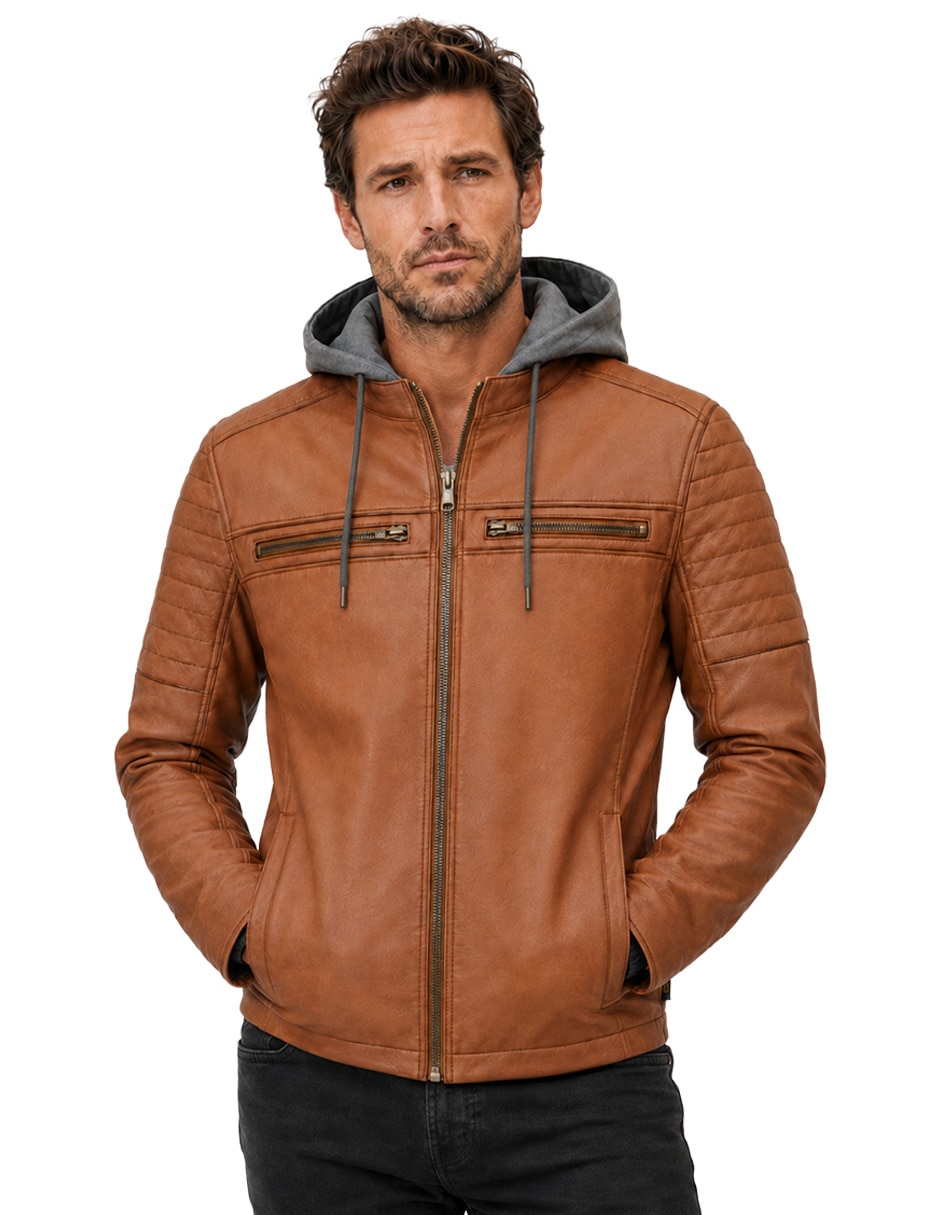 Chamarra casual con capucha desmontable para hombre