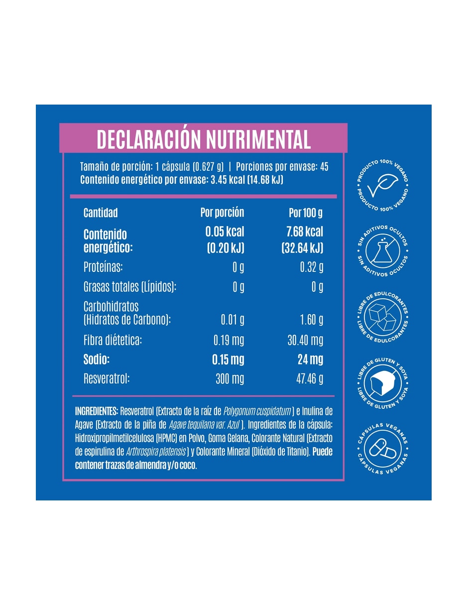 Resveratrol 300 mg Birdman con resveratrol de 45 cápsulas 6