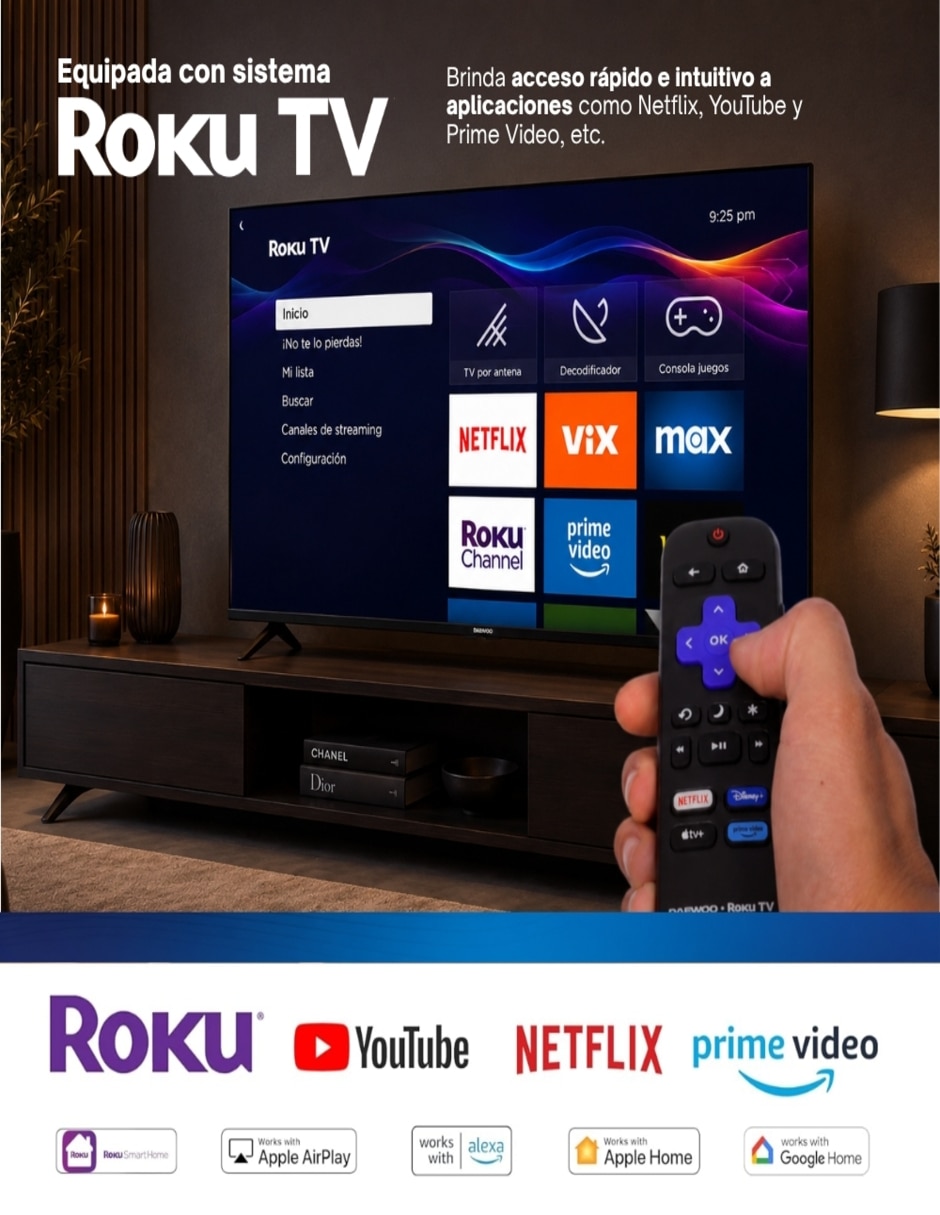 Pantalla Smart TV LED de 32 pulgadas HD DAW32RX2 con Roku TV 5