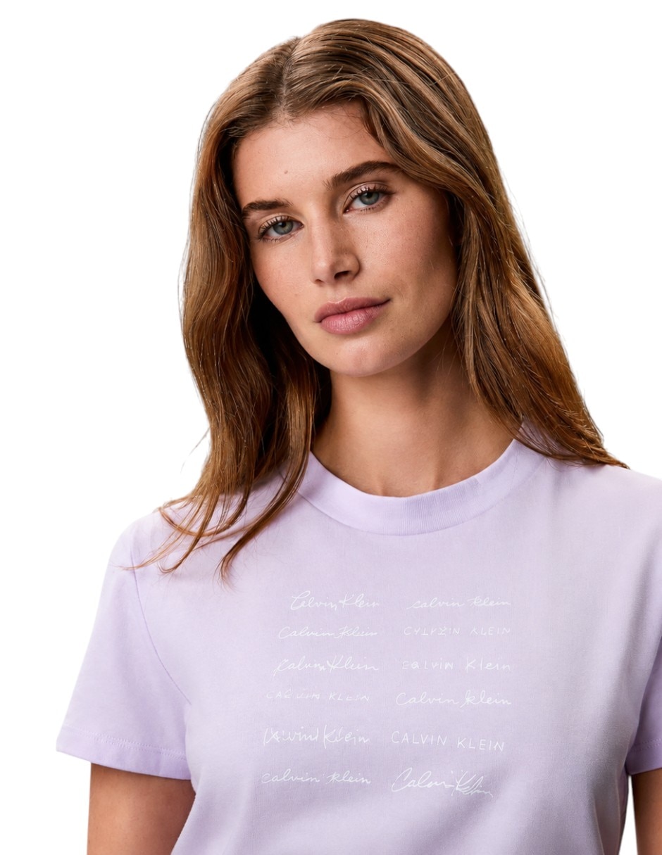 Playera manga corta blusa calvin klein cuello redondo para mujer 3