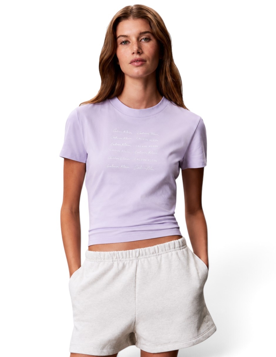 Playera manga corta blusa calvin klein cuello redondo para mujer 2