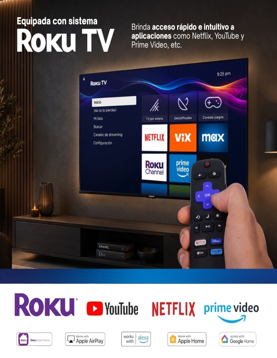 Pantalla Smart TV LED de 40 pulgadas Full HD DAW40QRFX2_05 con Roku TV 6